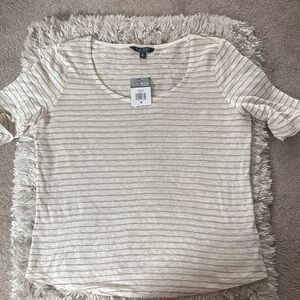 NWT Ralph by Ralph Lauren Beige Striped Short Sleeve Linen Tee